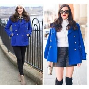 J. Crew Majesty Stadium Cloth by Nello Gori Double Breasted Peacoat Blue Size 0